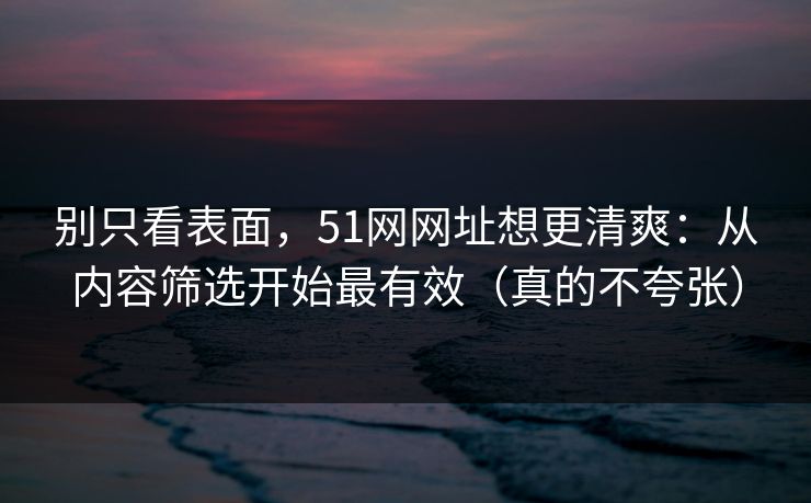 别只看表面，51网网址想更清爽：从内容筛选开始最有效（真的不夸张）