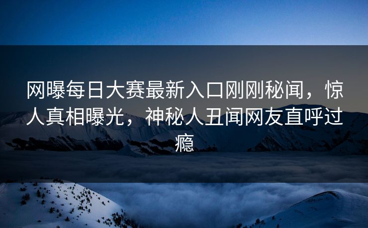 网曝每日大赛最新入口刚刚秘闻，惊人真相曝光，神秘人丑闻网友直呼过瘾