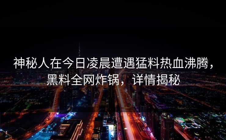 神秘人在今日凌晨遭遇猛料热血沸腾，黑料全网炸锅，详情揭秘