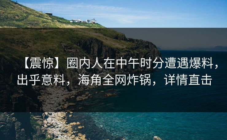 【震惊】圈内人在中午时分遭遇爆料，出乎意料，海角全网炸锅，详情直击