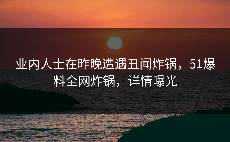 业内人士在昨晚遭遇丑闻炸锅，51爆料全网炸锅，详情曝光